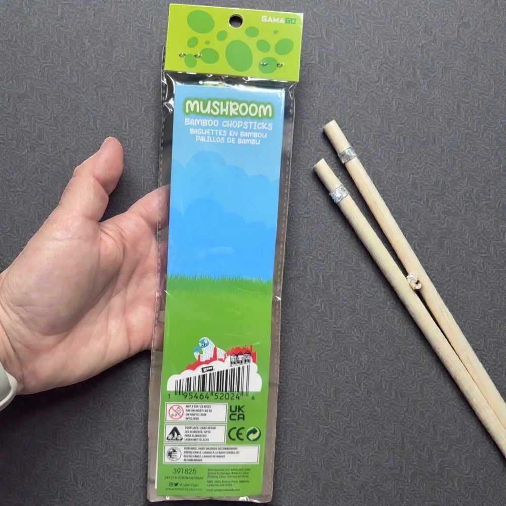 Set of 3 Bamboo Chopsticks, NWT Cute Sushi, Ninja & Mushroom Designs, Reusable